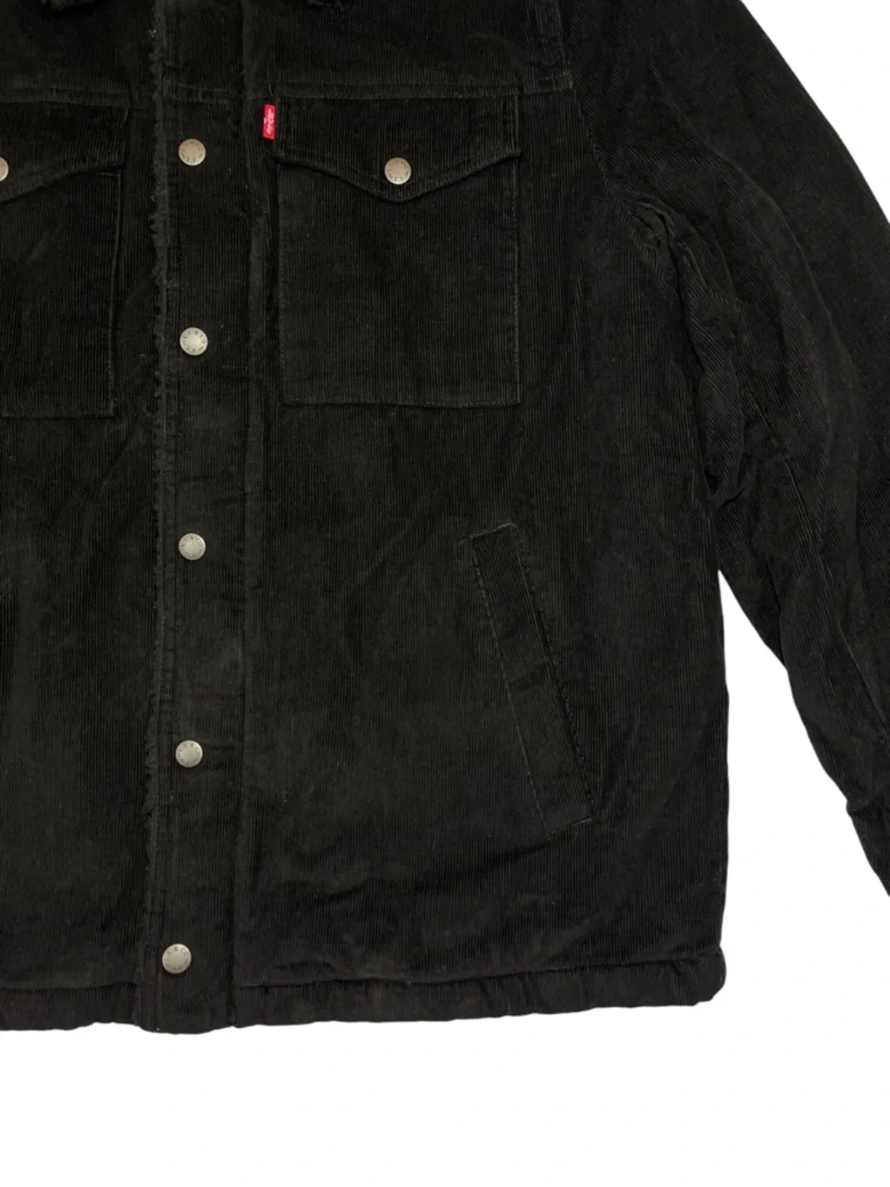 ⚡️SOLD⚡️Levi's Black Sherpa Corduroy Jean Jacket Bomber Coat - Picture 10 of 16